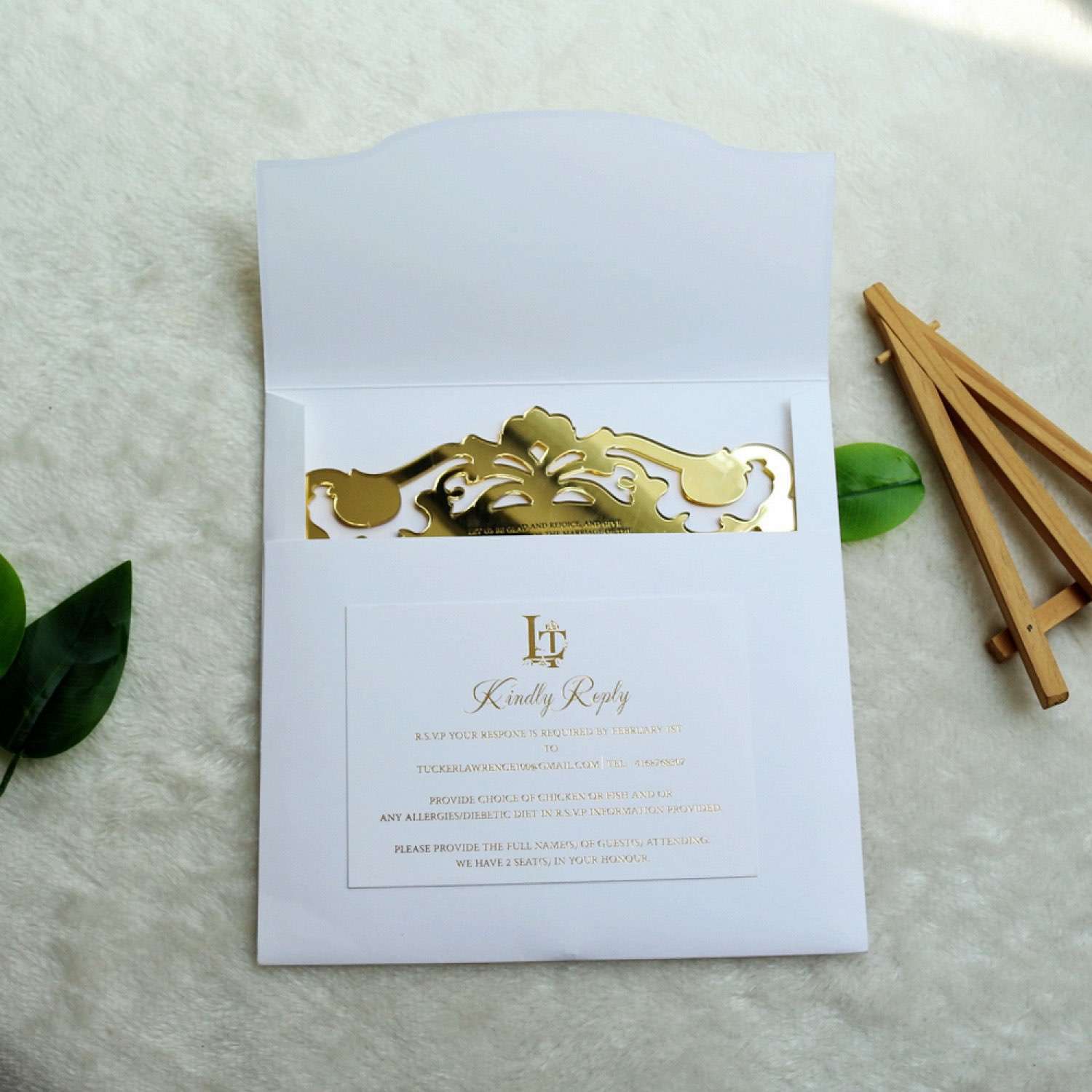 Gold Mirror Acrylic Invitation Card Greeting Invitation Personalized Custom